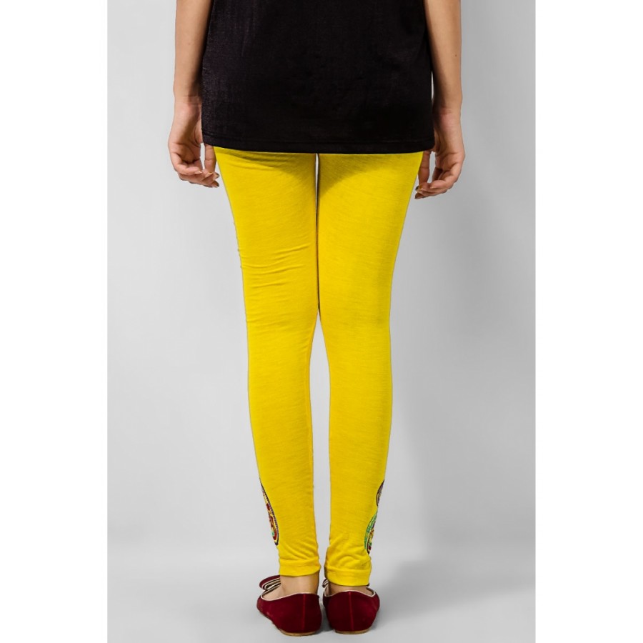 Women's Yellow Viscose Embroidered Tights. MVC-26